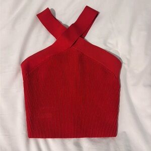 Babaton Red Cross-Strap Crop Top
